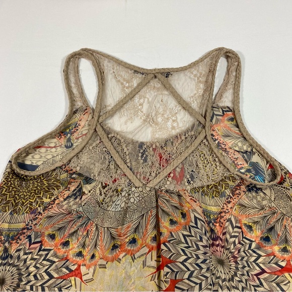 Doe & Rae Tank Top woman’s large Boho Lace Blouse High Low Summer Flowy Sheer - Picture 11 of 13